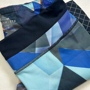 Athleta Women’s Size Small Navy Blue Geometric Cropped Leggings Side Mesh